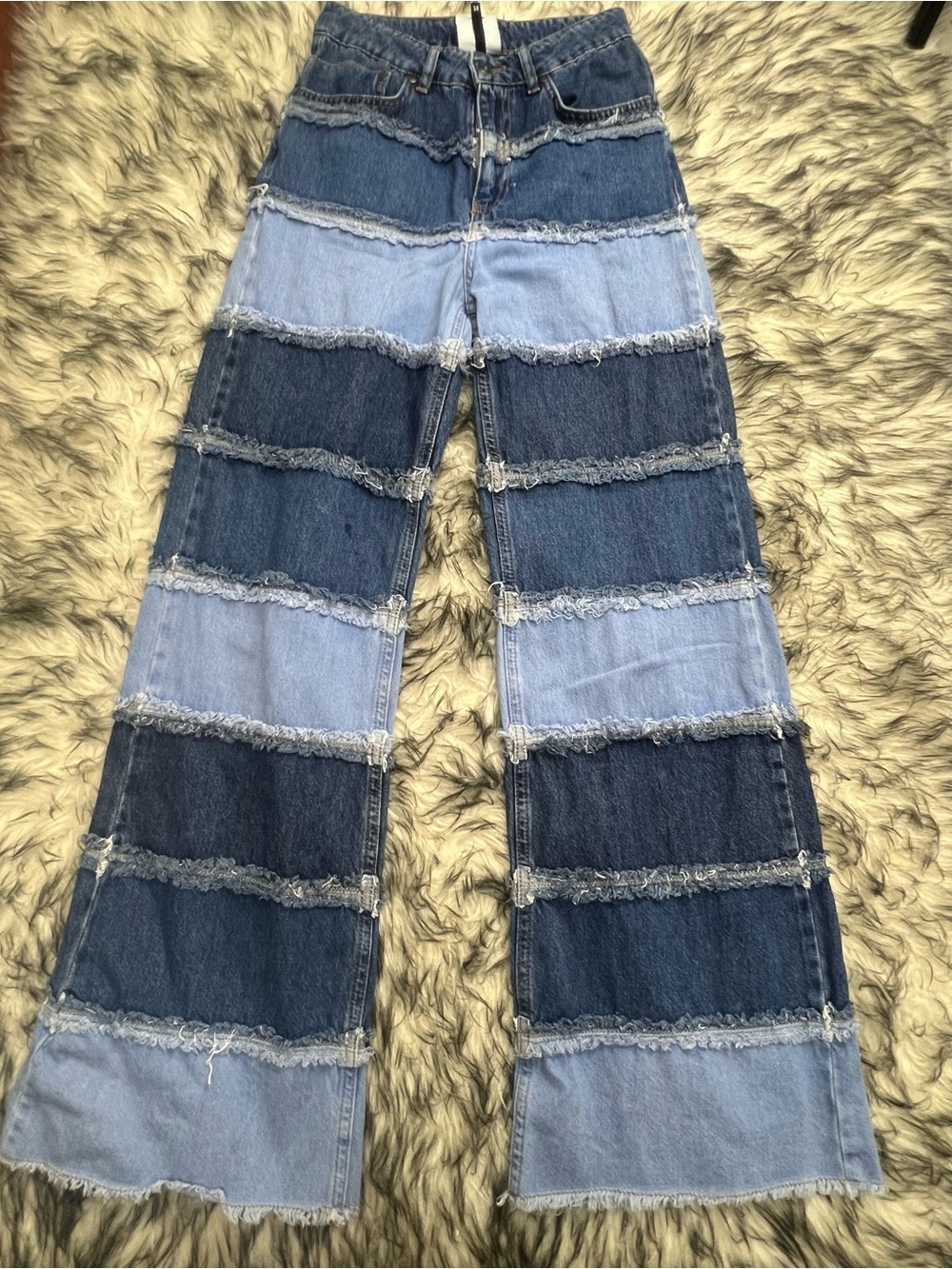 High-Rise Patchwork Wide-Leg Jeans in Blue